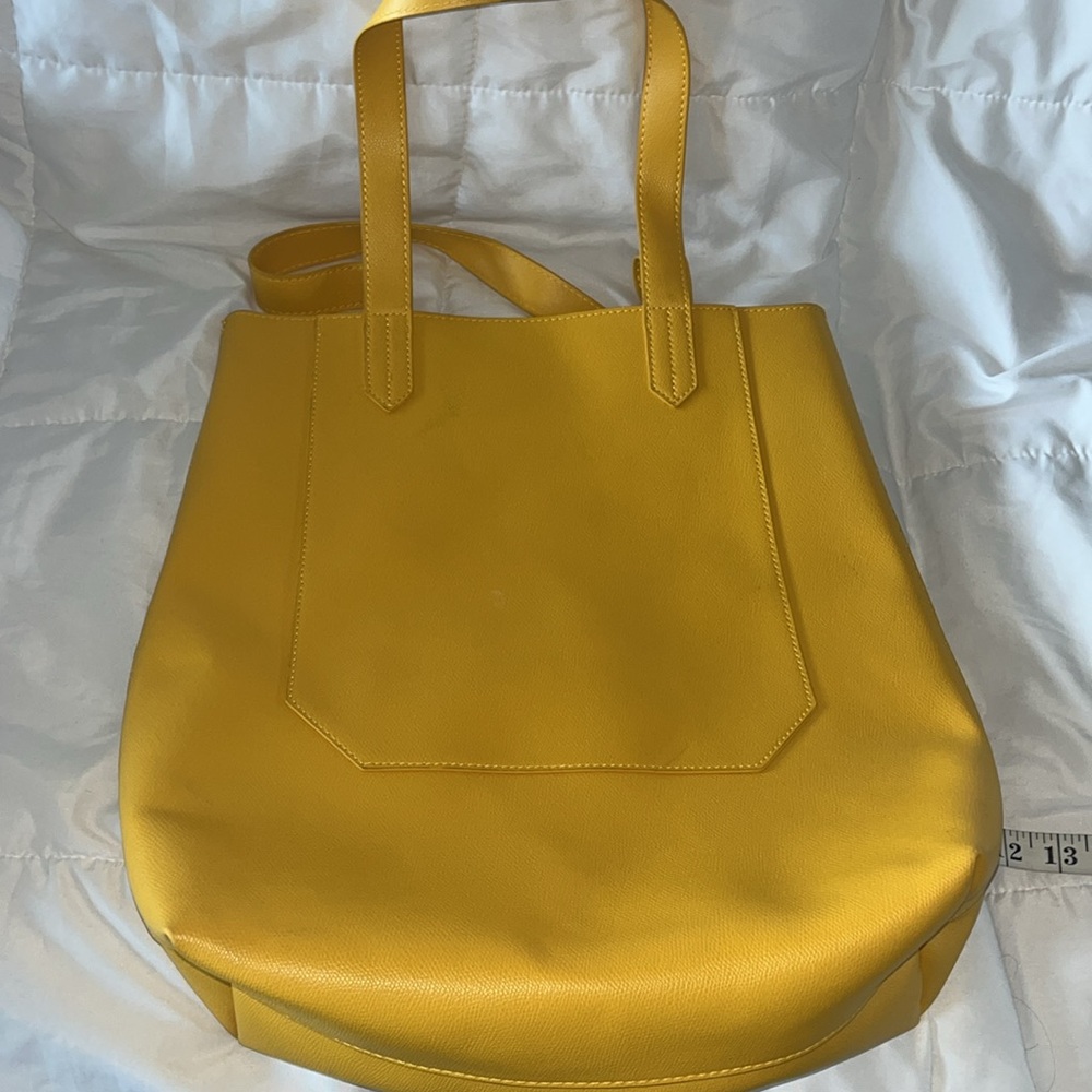 Saks Fifth Avenue Yellow Tote Bag | Large Structured Shoulder Handbag - Picture 9 of 16